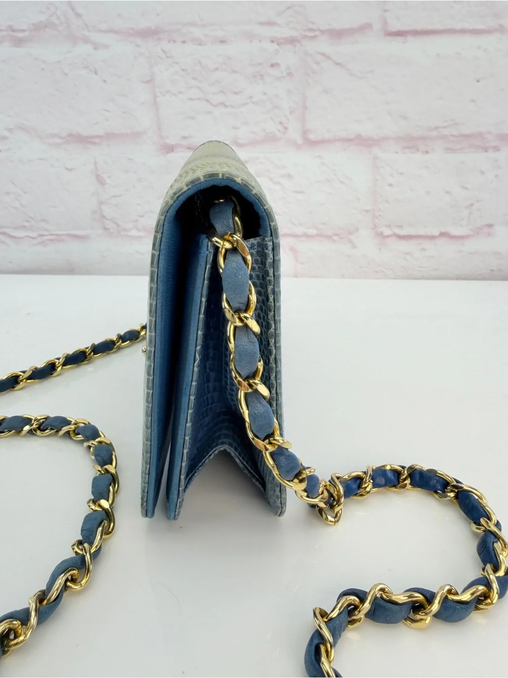 RARE Chanel Blue Lizard Skin Flap Bag Wallet on Chain 0 Series 1986-88